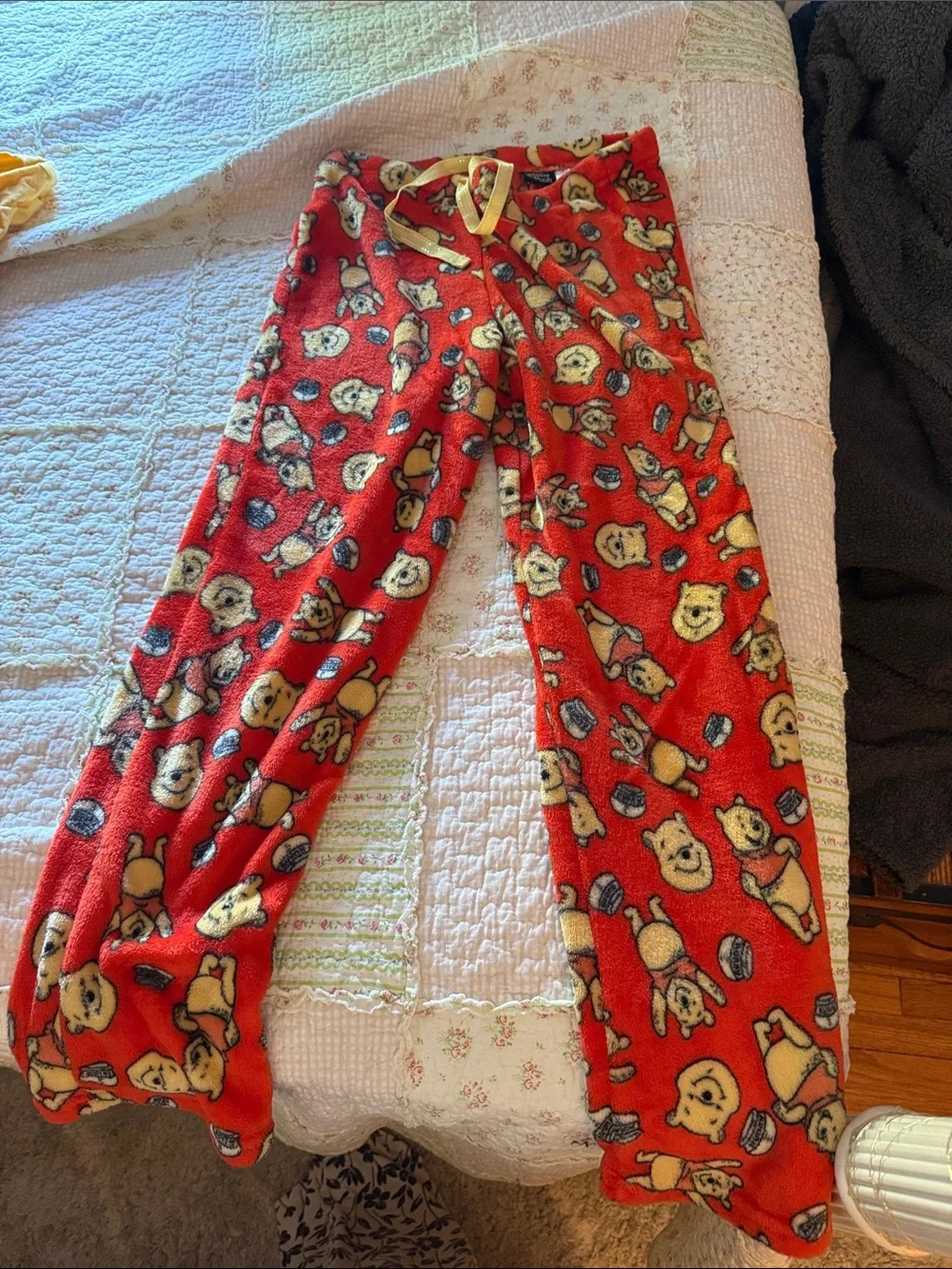 Disney Red Pooh Fleece Pajama Bottoms with Yellow Drawstring